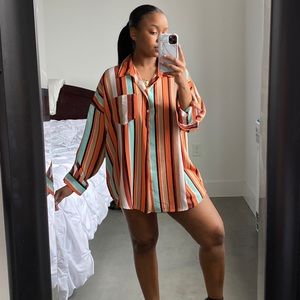 Multi-colored Oversized Button Up Shirt